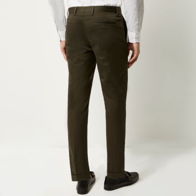Olive green slim suit trousers